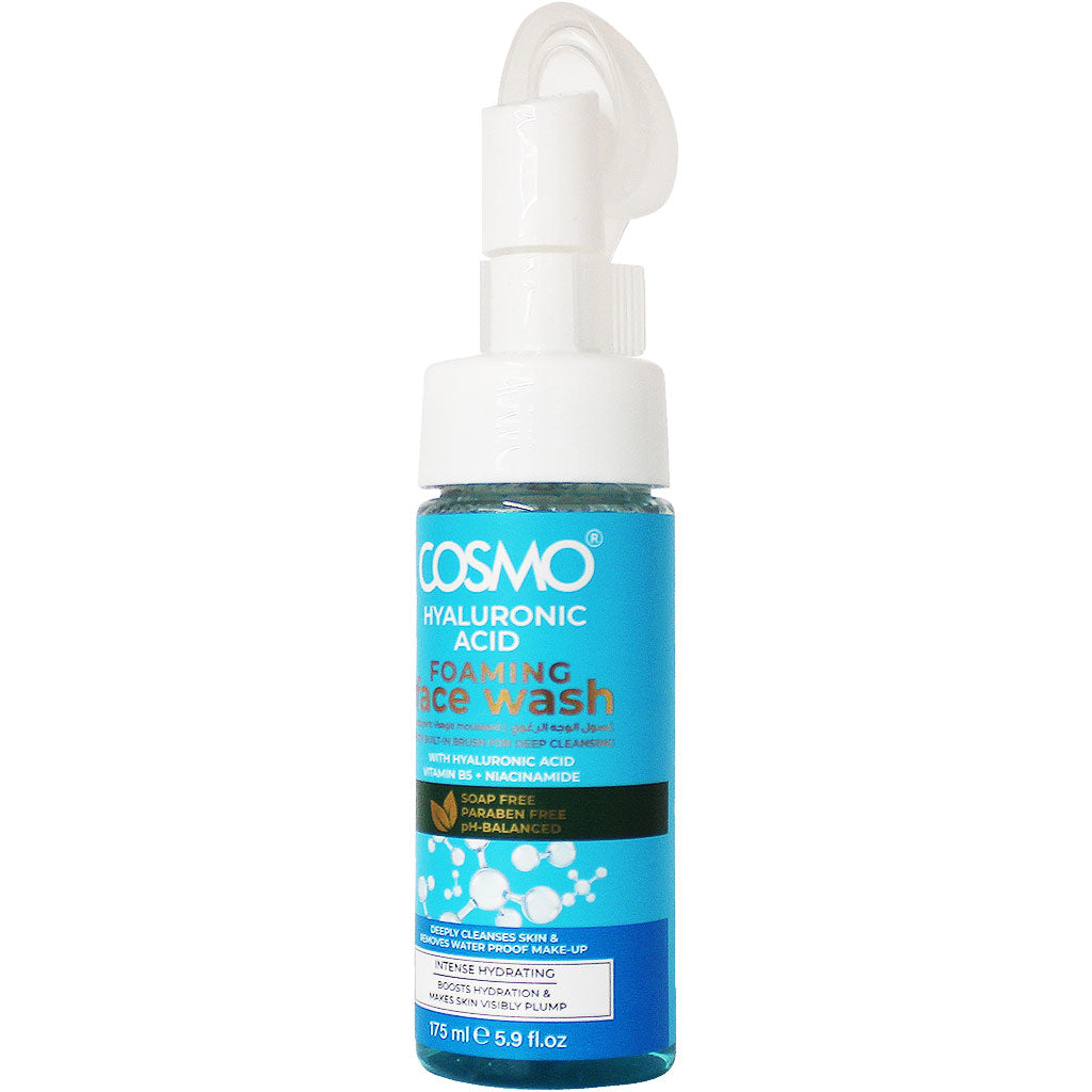 FOAMING FACE WASH - HYALURONIC ACID WITH BUILT IN BRUSH - BOOSTS HYDRATION & MAKES SKIN VISIBLY PLUMP - 175 ml