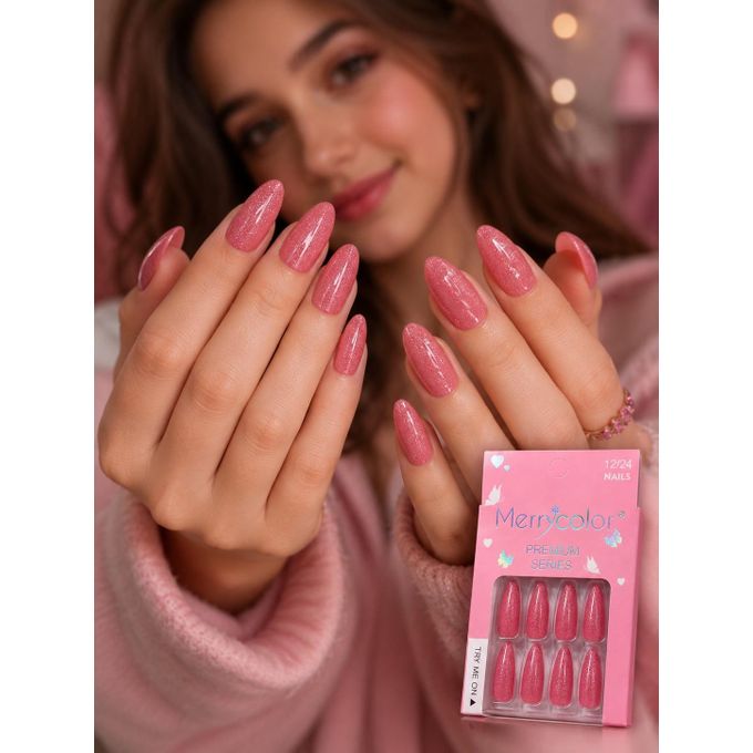 Merrycolor Premium Cat Eye Press-On Nails – 12 Pcs Shimmering Fake Nails Set with Adhesive Tabs - shade 16