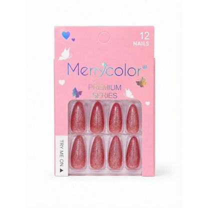 Merrycolor Premium Cat Eye Press-On Nails – 12 Pcs Shimmering Fake Nails Set with Adhesive Tabs - shade 15