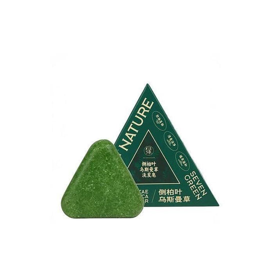 Seven Green Natural Herbal Anti-Hair Loss Shampoo Soap, Green Triangle, Scalp Care and Hair Root Strengthening