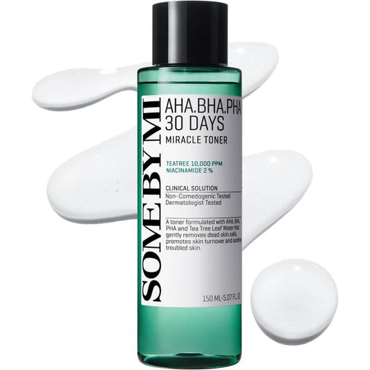 Some By Mi AHA BHA PHA 30 Days Miracle Toner – Mild Exfoliating Toner with Tea Tree & Niacinamide for Clearer, Smoother Skin - 150ml