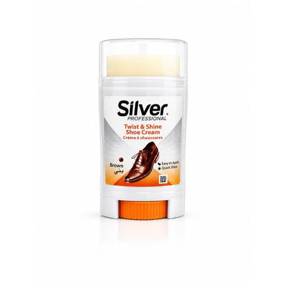 Silver EXPRESS Twist & Shine Shoe Cream Easy to Apply - Quick Shine - Brown - 50ml
