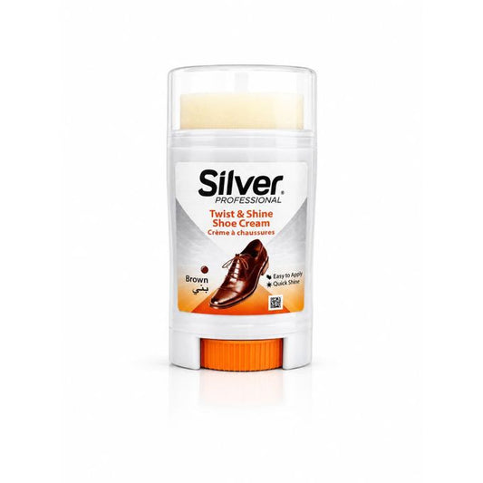 Silver EXPRESS Twist & Shine Shoe Cream Easy to Apply - Quick Shine - Brown - 50ml