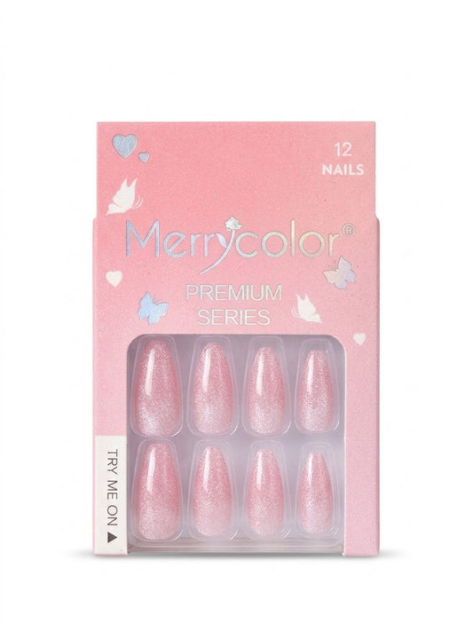 Merrycolor Premium Cat Eye Press-On Nails – 12 Pcs Shimmering Fake Nails Set with Adhesive Tabs - shade 6