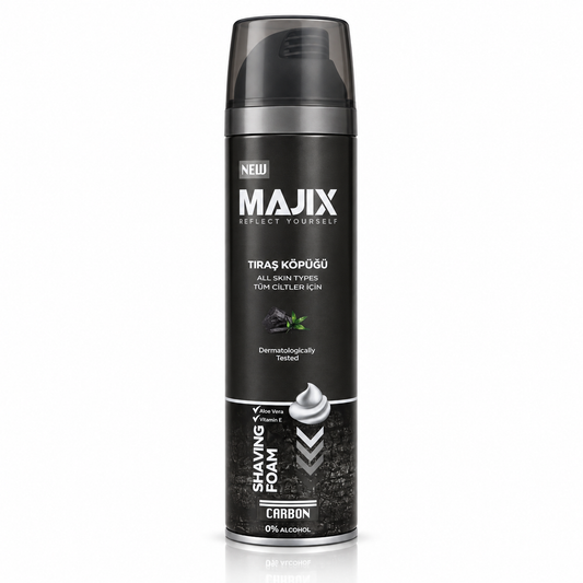 Carbon Shaving Foam – Alcohol Free with Aloe Vera, Vitamin E & Charcoal - All Skin Types - 200ml