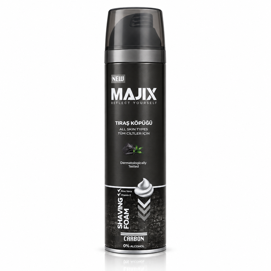 Carbon Shaving Foam – Alcohol Free with Aloe Vera, Vitamin E & Charcoal - All Skin Types - 200ml