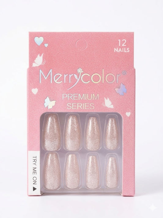 Merrycolor Premium Cat Eye Press-On Nails – 12 Pcs Shimmering Fake Nails Set with Adhesive Tabs - shade 8