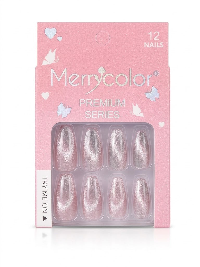 Merrycolor Premium Cat Eye Press-On Nails – 12 Pcs Shimmering Fake Nails Set with Adhesive Tabs - shade 11