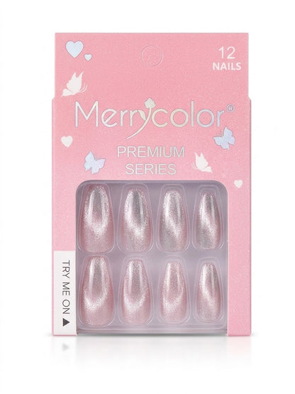 Merrycolor Premium Cat Eye Press-On Nails – 12 Pcs Shimmering Fake Nails Set with Adhesive Tabs - shade 11