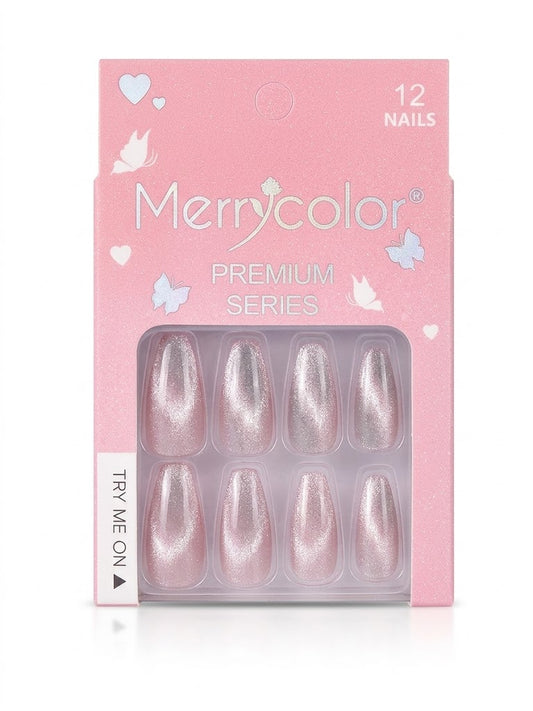 Merrycolor Premium Cat Eye Press-On Nails – 12 Pcs Shimmering Fake Nails Set with Adhesive Tabs - shade 11