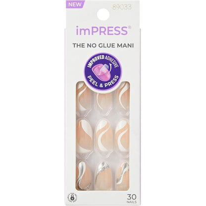 Kiss imPRESS The No Glue Mani Press-On Nails – Nude Swirl Design On My Mind (30 Nails) IMM29C Nude Swirl- beige