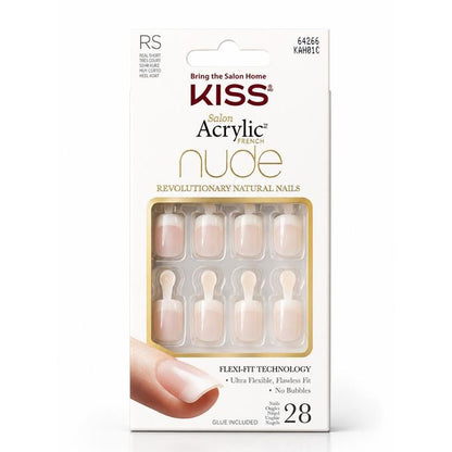 Kiss Salon Acrylic French Nude Nails – Real Short (28 Nails) with Glue KAN01C