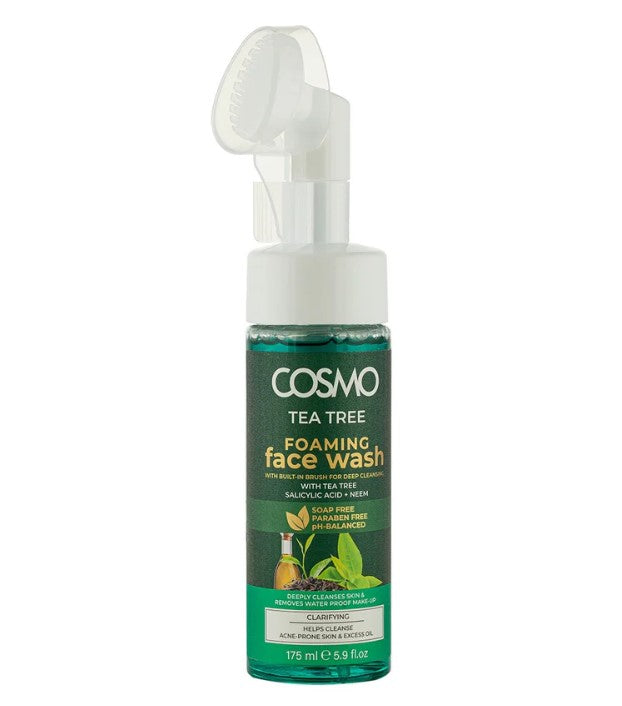 FOAMING FACE WASH - TEA TREE WITH BUILT IN BRUSH- HELPS CLEANSE ACNE- PRONE SKIN & EXCESS OIL - 175 ml
