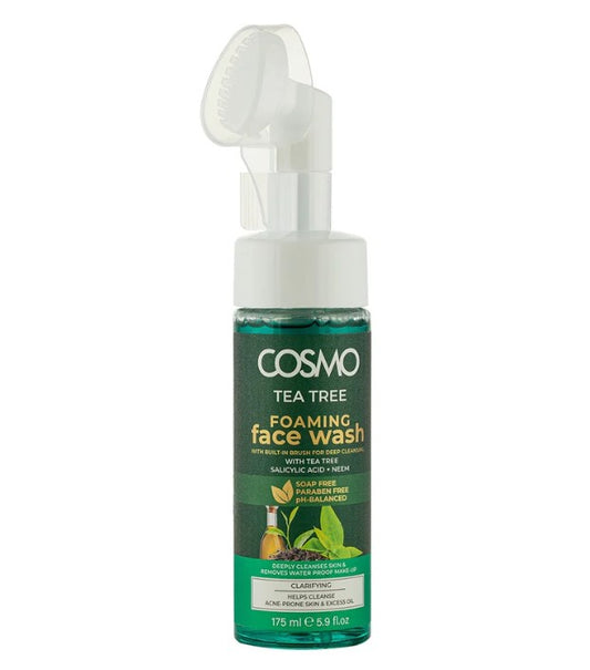 FOAMING FACE WASH - TEA TREE WITH BUILT IN BRUSH- HELPS CLEANSE ACNE- PRONE SKIN & EXCESS OIL - 175 ml