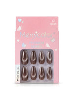 Merrycolor Premium Cat Eye Press-On Nails – 12 Pcs Shimmering Fake Nails Set with Adhesive Tabs - shade 1 brown