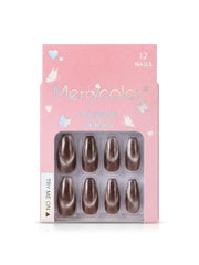Merrycolor Premium Cat Eye Press-On Nails – 12 Pcs Shimmering Fake Nails Set with Adhesive Tabs - shade 1 brown