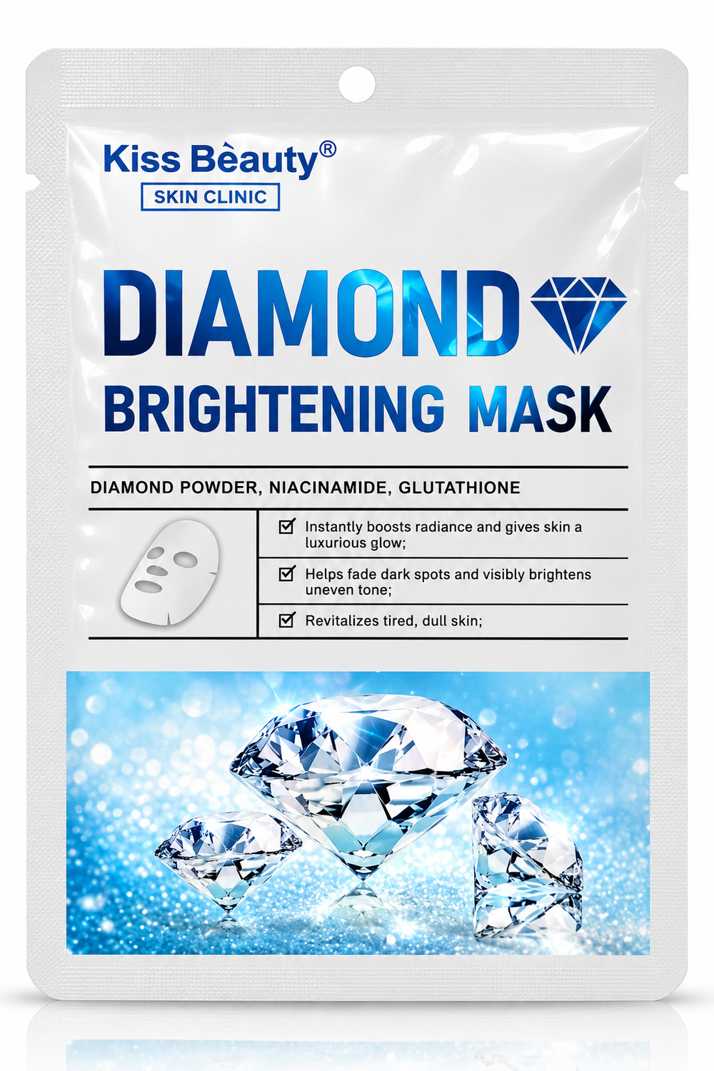 Kiss Beauty Skin Clinic Diamond Brightening Sheet Mask with Niacinamide & Glutathione – 30 ml