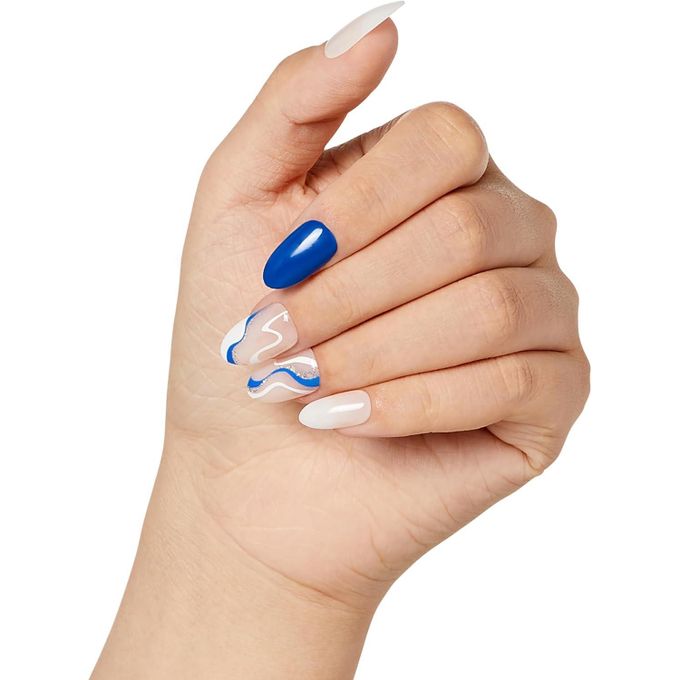 Kiss imPRESS The No Glue Mani Press-On Nails – Blue & White Nail Art (30 Nails) FREE SOUL IMM46C