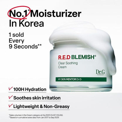 Dr.G R.E.D BLEMISH Clear Soothing Cream – Lightweight Moisturizer for Sensitive & Irritated Skin - 70ml
