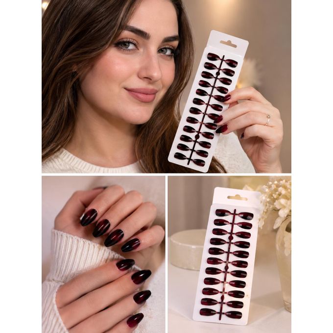 Merry color Glossy paint 24 NAILS - shade 3 - Maroon & Black Ombre