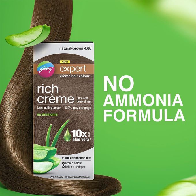 Godrej NEW expert - rich creme - with aloe vera - creme hair colour - natural brown 4 - creme colour 50g - lotion developer 50ml
