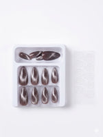 Merrycolor Premium Cat Eye Press-On Nails – 12 Pcs Shimmering Fake Nails Set with Adhesive Tabs - shade 1 brown