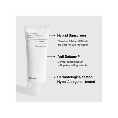 celimax Oil Control Light Sunscreen SPF 50+ PA++++ for Combination Oily Skin Hybrid - 40ml