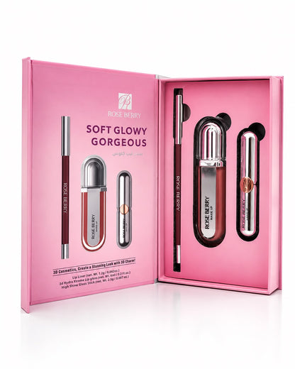 SOFT GLOWY GORGEOUS 3D MAKEUP KIT - Lip Liner - 1.2g , 3d Hydra Xtreme Lip gloss - 6ml and High Shine Gloss Stick - 2.5g - shade 02