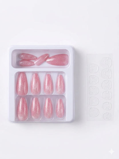 Merrycolor Premium Cat Eye Press-On Nails – 12 Pcs Shimmering Fake Nails Set with Adhesive Tabs - shade 6
