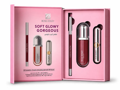 SOFT GLOWY GORGEOUS 3D MAKEUP KIT - Lip Liner - 1.2g , 3d Hydra Xtreme Lip gloss - 6ml and High Shine Gloss Stick - 2.5g - shade 01