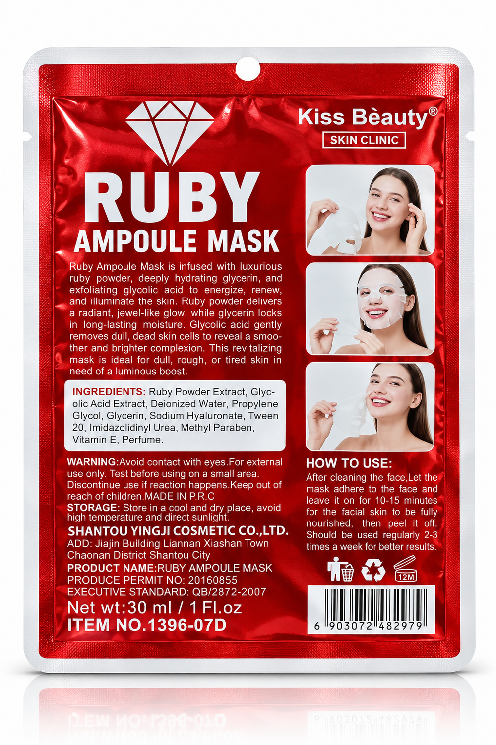 Skin Clinic Ruby Ampoule Sheet Mask with Glycerin & Glycolic Acid – 30 ml