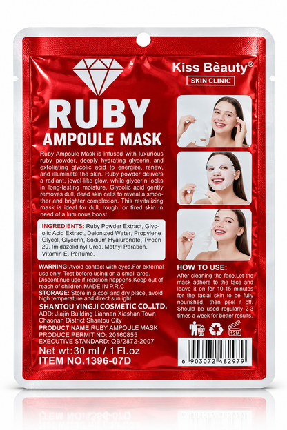Skin Clinic Ruby Ampoule Sheet Mask with Glycerin & Glycolic Acid – 30 ml