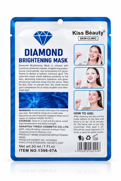 Kiss Beauty Skin Clinic Diamond Brightening Sheet Mask with Niacinamide & Glutathione – 30 ml
