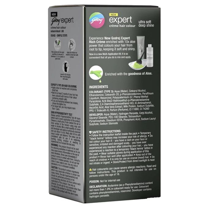 Godrej NEW expert - rich creme - with aloe vera - creme hair colour - natural black 1 - creme colour 50g - lotion developer 50ml
