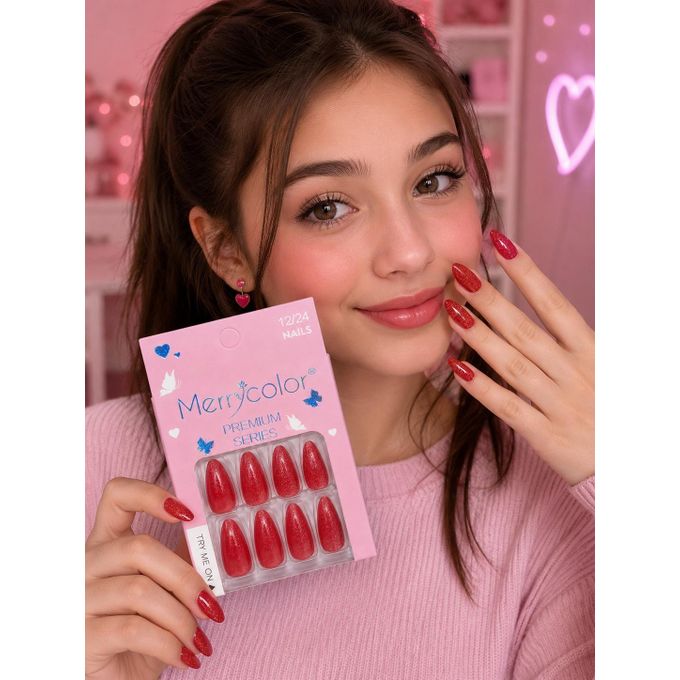 Merrycolor Premium Cat Eye Press-On Nails – 12 Pcs Shimmering Fake Nails Set with Adhesive Tabs - shade 14