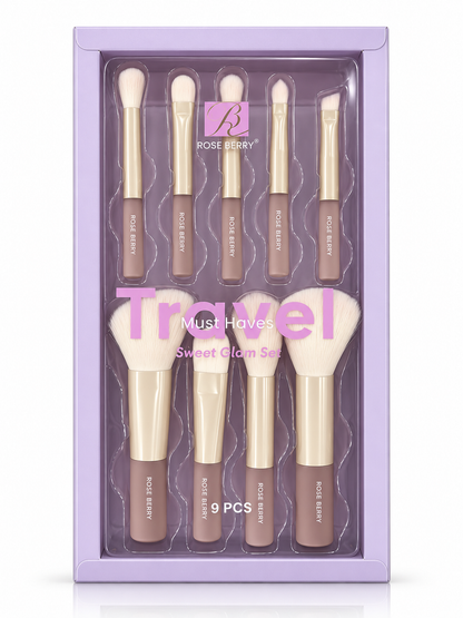 Makeup Brush Set Sweet - Glam Travel Kit - MK3-282B - 9PCS