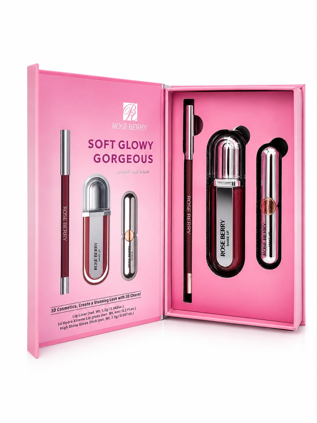 SOFT GLOWY GORGEOUS 3D MAKEUP KIT - Lip Liner - 1.2g , 3d Hydra Xtreme Lip gloss - 6ml and High Shine Gloss Stick - 2.5g - shade 03