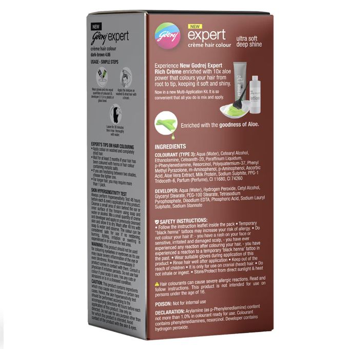 Godrej NEW expert - rich creme - with aloe vera - creme hair colour - dark brown 4.06 - creme colour 50g - lotion developer 50ml