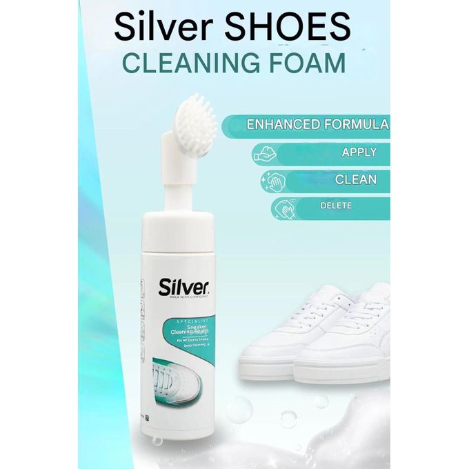 Silver Foaming Shoe Cleaner with Built-in Brush – 150ml