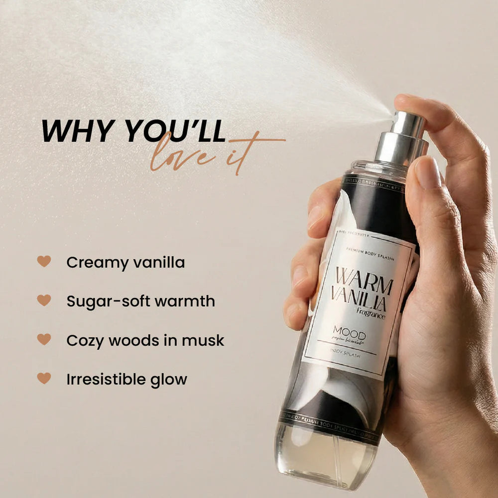 Warm Vanilla Premium Body Splash - Creamy Vanilla Fragrance Mist for Women - 220ml
