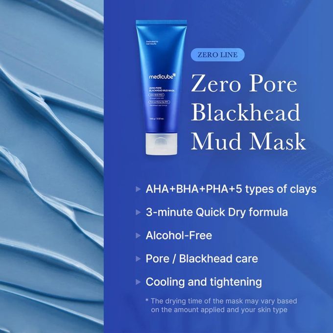 Medicube Zero Pore Blackhead Mud Facial Mask - Skin Cooling & Pore Tightening - 3 Minute Quick Dry Formula With AHA, BHA, PHA, And Pore-Purifying Clay - Korean Mud Mask 100g