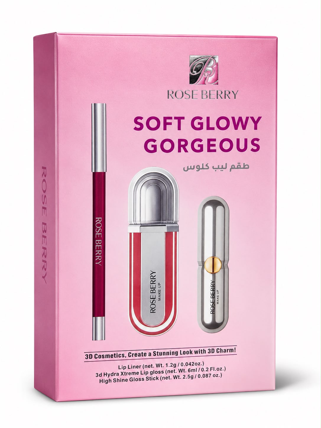 SOFT GLOWY GORGEOUS 3D MAKEUP KIT - Lip Liner - 1.2g , 3d Hydra Xtreme Lip gloss - 6ml and High Shine Gloss Stick - 2.5g - shade 03