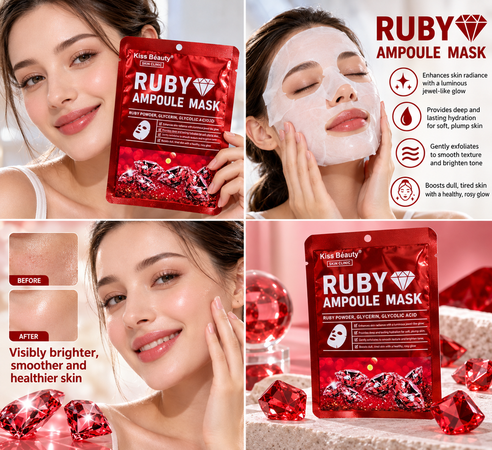 Skin Clinic Ruby Ampoule Sheet Mask with Glycerin & Glycolic Acid – 30 ml