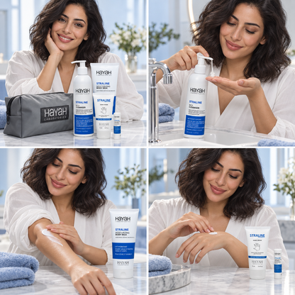STRALINE Complete Care Set – Rich Cleanser 200ml + Moisturizing Body Milk 200ml + Hand Cream 75ml + Lip Balm 5g
