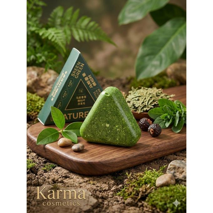Seven Green Natural Herbal Anti-Hair Loss Shampoo Soap, Green Triangle, Scalp Care and Hair Root Strengthening