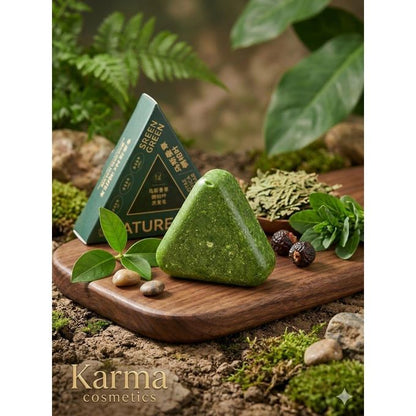 Seven Green Natural Herbal Anti-Hair Loss Shampoo Soap, Green Triangle, Scalp Care and Hair Root Strengthening