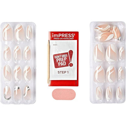 Kiss imPRESS The No Glue Mani Press-On Nails – Nude Swirl Design On My Mind (30 Nails) IMM29C Nude Swirl- beige