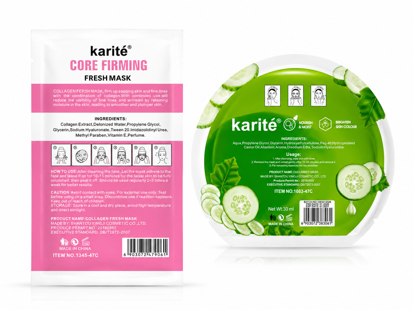 CORE FIRMING COLLAGEN & Cucumber FRESH AND Natural Essence MASKS Bundle 30 ml per pcs