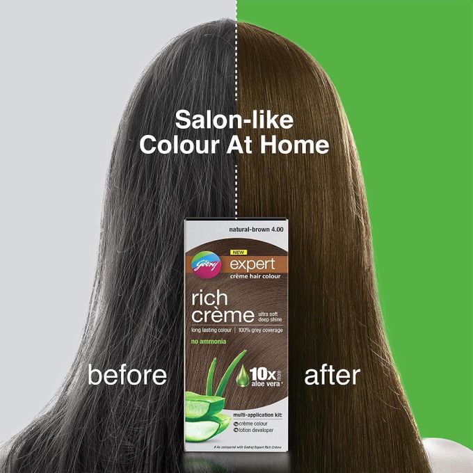 Godrej NEW expert - rich creme - with aloe vera - creme hair colour - natural brown 4 - creme colour 50g - lotion developer 50ml