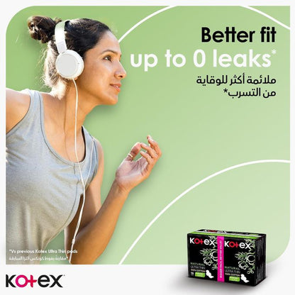 Kotex Natural Ultra Thin Pads, 100% Cotton Pad, Super Size Sanitary Pads with Wings, 16 Pads